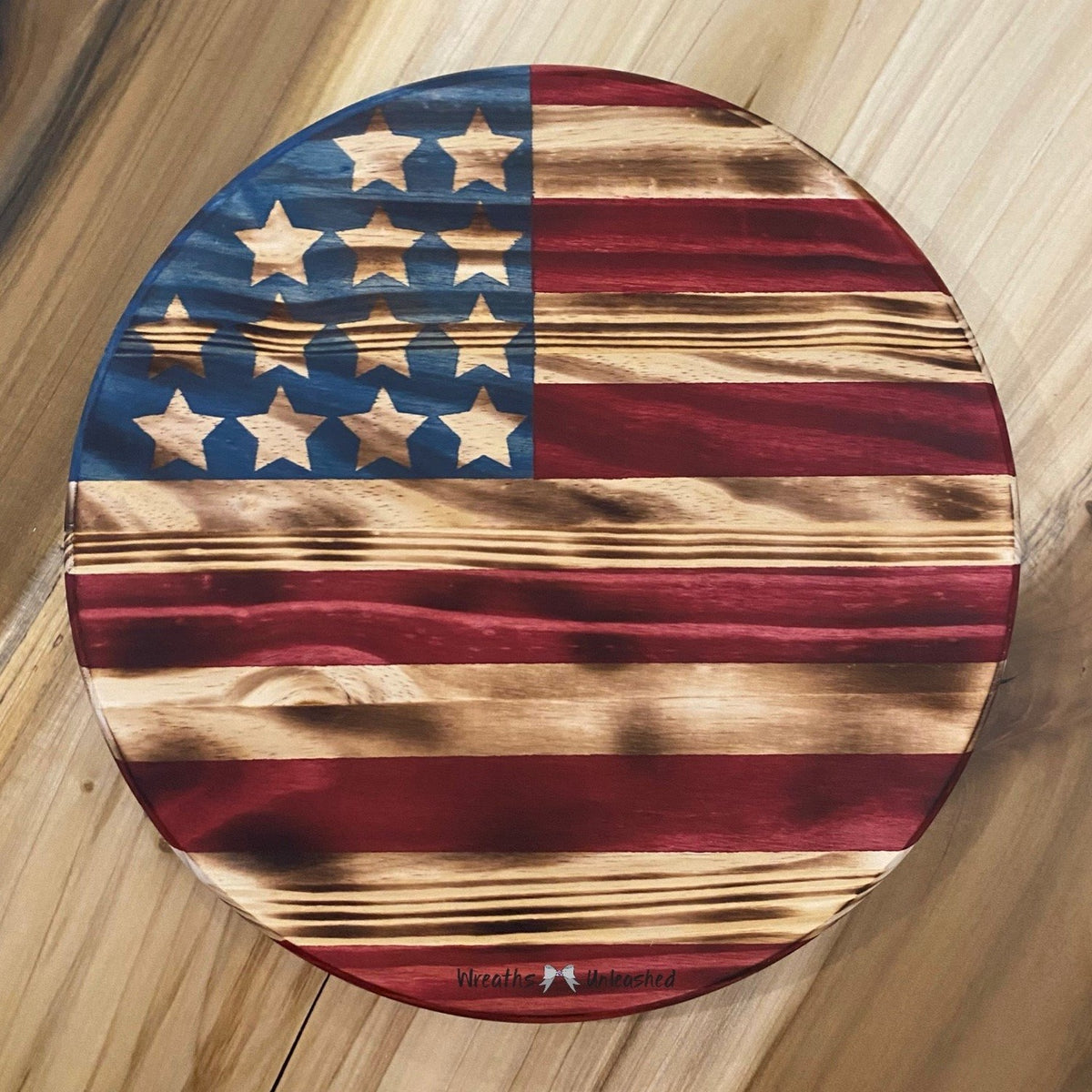 American flag wood round discount sign