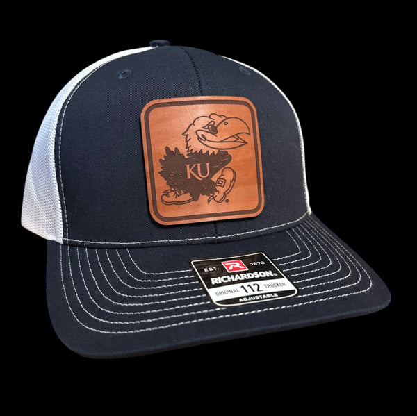 University of Kansas Jayhawk Square Leather Patch Hat
