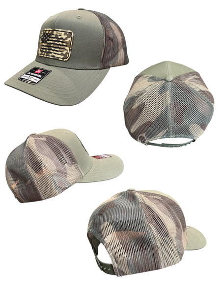 American Flag Rectangle Duck Camo Premium Leatherette Hat