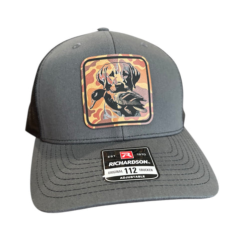 Lab Duck Hunting Square Drake Camo Premium Leatherette Hat