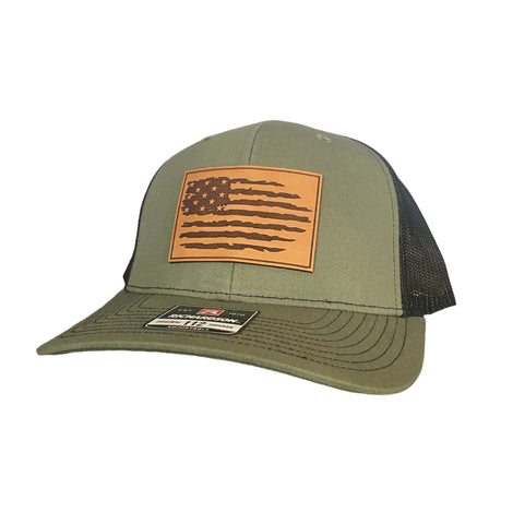 American Flag Rectangle Leather Patch Hat