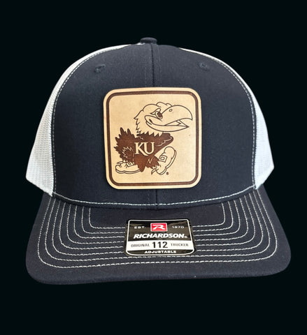 University of Kansas Jayhawk Square Leather Patch Hat