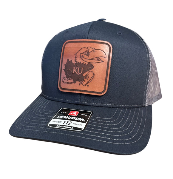 University of Kansas Jayhawk Square Leather Patch Hat