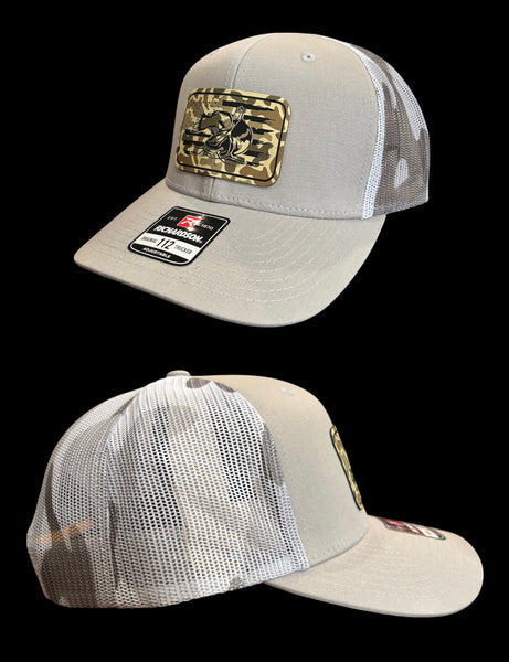 American Flag with Catfish Rectangle Duck Camo Premium Leatherette Hat