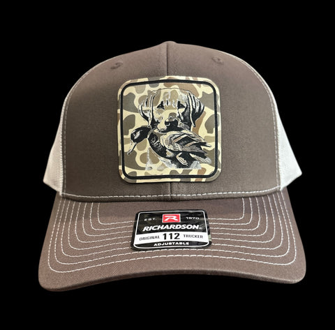 Lab Duck Hunting Square Duck Camo Premium Leatherette Hat