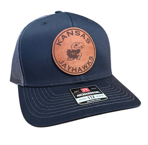 Kansas Jayhawks Circle Leather Patch Hat