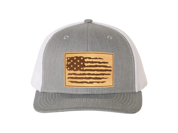 American Flag Rectangle Leather Patch Hat