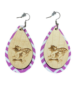 Kansas State Layered Flag Willie Engraved Earrings with Faux Leather