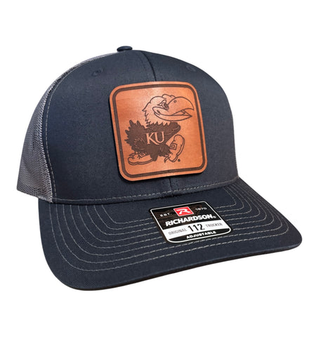 University of Kansas Jayhawk Square Leather Patch Hat