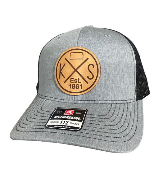 State of Kansas Circle Cross Leather Patch Hat