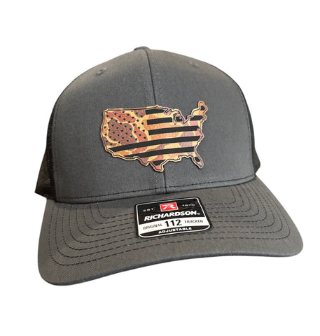 USA American Flag Offset Drake Camo Premium Leatherette Hat
