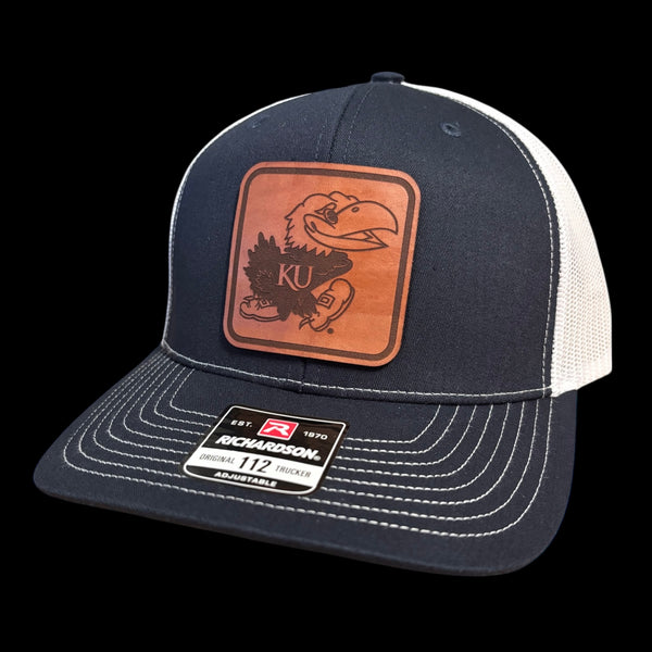 University of Kansas Jayhawk Square Leather Patch Hat