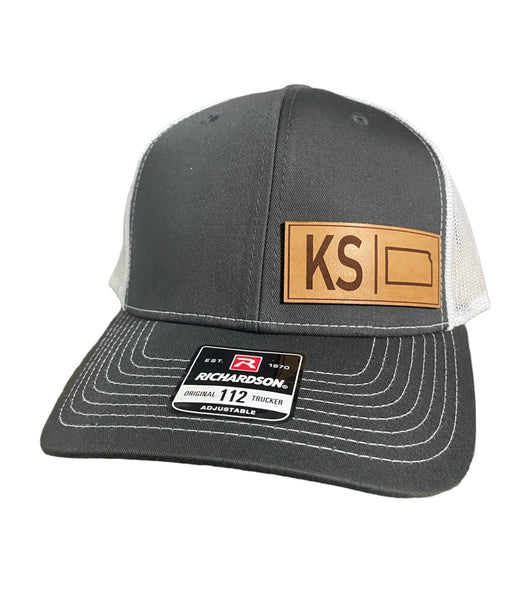 State of Kansas KS Outline Rectangle Leather Patch Hat