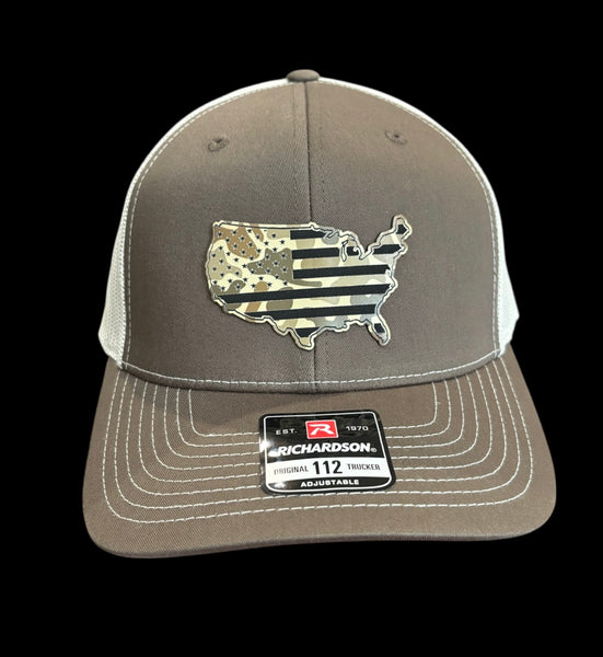 USA American Flag Offset Duck Camo Premium Leatherette Hat