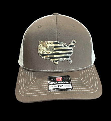 USA American Flag Offset Duck Camo Premium Leatherette Hat