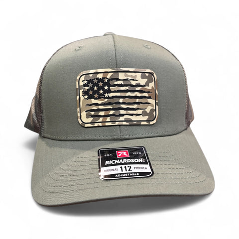 American Flag Rectangle Duck Camo Premium Leatherette Hat