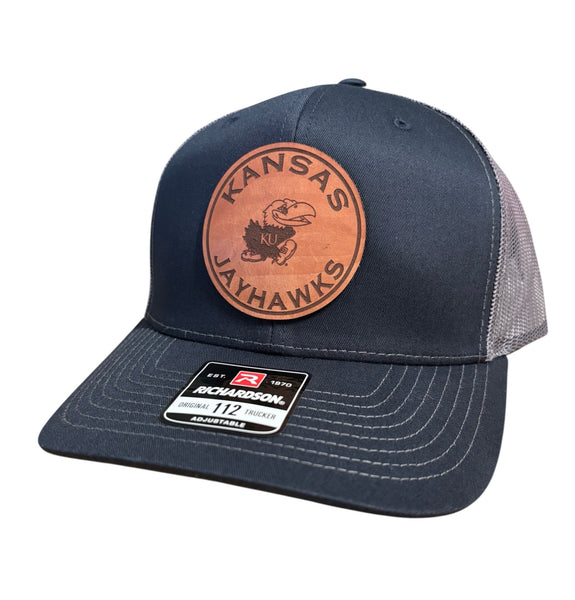 Kansas Jayhawks Circle Leather Patch Hat