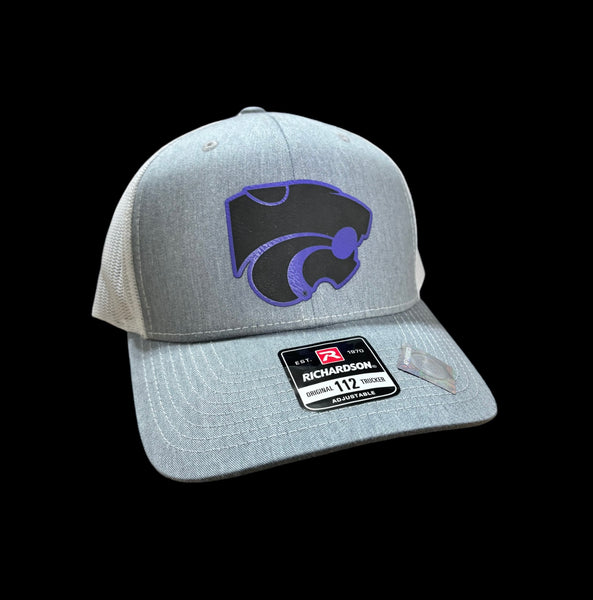 K-State Heather Gray and White Premium Leatherette Patch Hat