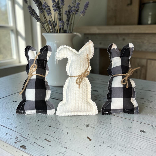 Farmhouse Fabric Bunnies - Set of 3 with 2 eggs