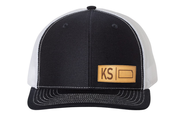 State of Kansas KS Outline Rectangle Leather Patch Hat