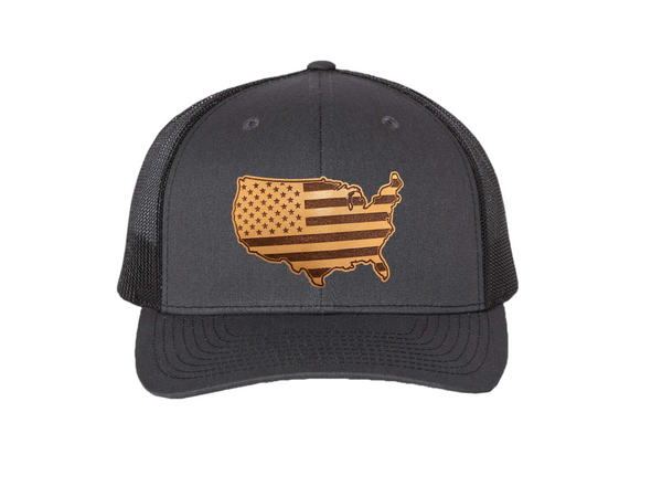 USA American Flag Offset Leather Patch Hat