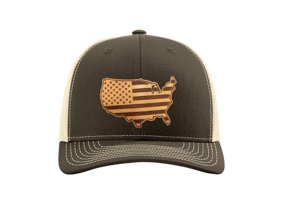 USA American Flag Offset Leather Patch Hat