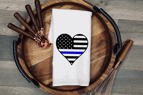 Thin Blue Line Heart Flag Tea/Flour Sack Towel