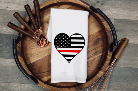 Thin Red Line Heart Flag Tea/Flour Sack Towel