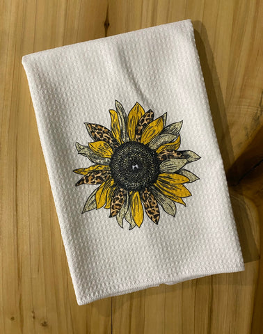 Yellow Leopard Sunflower Waffle Weave Towel