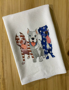 Red White and Blue Pitbull Waffle Weave Towel